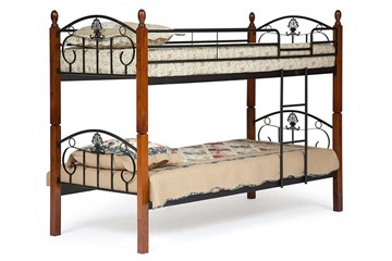 Детская кровать для мальчика BOLERO двухярусная дерево гевея/металл, 90*200 см (bunk bed), красный дуб/черный в Петрозаводске