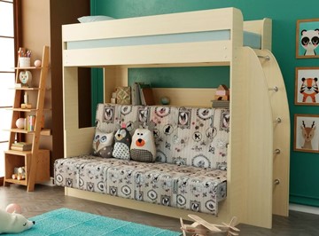 Детская 2-ярусная кровать Омега-17 с диваном (Дуб млечный) в Петрозаводске