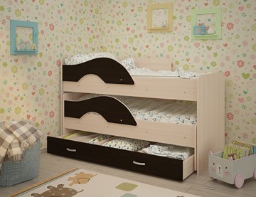 Детская кровать для девочки Радуга 1.6 с ящиком, корпус Млечный дуб, фасад Венге в Петрозаводске