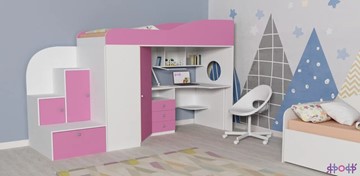 Детская кровать-шкаф Кадет-1, корпус Белое дерево, фасад Розовый в Петрозаводске