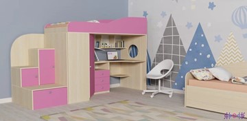 Детская кровать-шкаф Кадет-1, корпус Дуб, фасад Розовый в Петрозаводске
