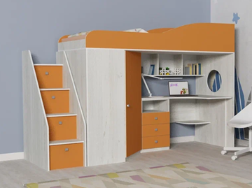 Детская кровать-шкаф Кадет-1 с универсальной лестницей, корпус Винтерберг, фасад Оранжевый в Петрозаводске
