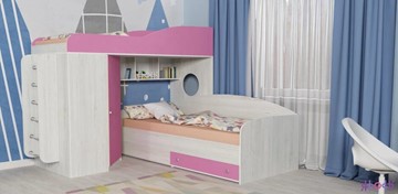 Детская кровать-шкаф Кадет-2 с металлической лестницей, корпус Винтерберг, фасад Розовый в Петрозаводске