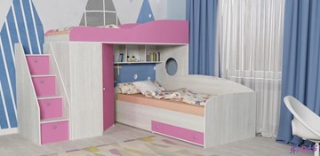 Детская кровать-шкаф Кадет-2 с универсальной лестницей, корпус Винтерберг, фасад Розовый в Петрозаводске