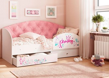 Детская кровать односпальная Эльза с бортиком, Розовый (щиты) в Петрозаводске
