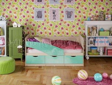 Кровать в детскую Бабочки 800*1600, Бирюза глянец в Петрозаводске