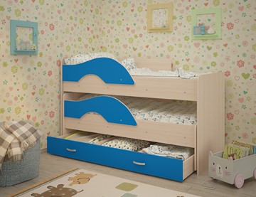 Двухъярусная детская кровать Радуга 1.6 с ящиком, корпус Млечный дуб, фасад Синий в Петрозаводске