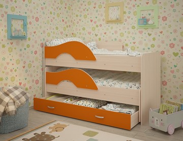 Детская 2-ярусная кровать ТМК Радуга 1.6 с ящиком, корпус Млечный дуб, фасад Оранжевый в Петрозаводске