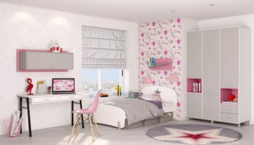 Подростковая мебель POLINI Kids Mirum №7 Белый / Серый / Розовый в Петрозаводске