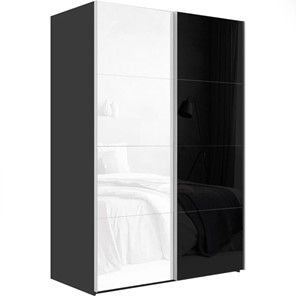 Шкаф 2-дверный Эста (Стекло белое/Стекло черное) 1600x660x2400, серый диамант в Петрозаводске