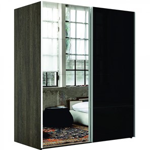 Шкаф 2-дверный Эста (Зеркало/Стекло черное) 2000x660x2200, венге мали в Петрозаводске