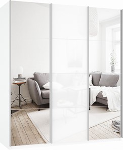 Шкаф Прайм (Зеркало/Белое стекло/Зеркало) 1800x570x2300, белый снег в Петрозаводске