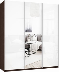 Шкаф трехдверный Прайм (Белое стекло/Зеркало/Белое стекло) 1800x570x2300, венге в Петрозаводске
