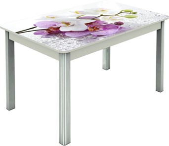 Кухонный стол раскладной Гамбург исп.1 ноги метал. крашеные №23, Фотопечать (Цветы №44) в Петрозаводске