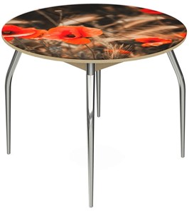Кухонный стол раздвижной Ривьера - Круг, ноги метал. крашеные №24, ФП (Цветы №38) в Петрозаводске