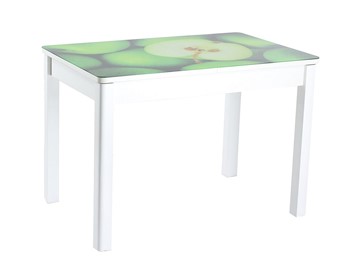 Кухонный стол раздвижной Айсберг-02 СТФ, белое лдсп/зеленые яблоки/40 прямые массив белые в Петрозаводске