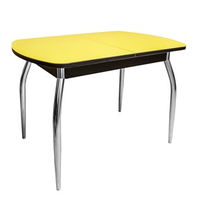 Кухонный раздвижной стол ПГ-07 СТ2, венге/желтое стекло/35 хром гнутые металл в Петрозаводске