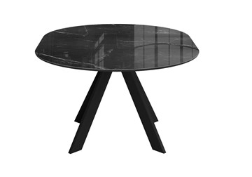 Стеклянный кухонный стол раздвижной DikLine SFC110 d1100 стекло Оптивайт Черный мрамор/подстолье черное/опоры черные в Петрозаводске