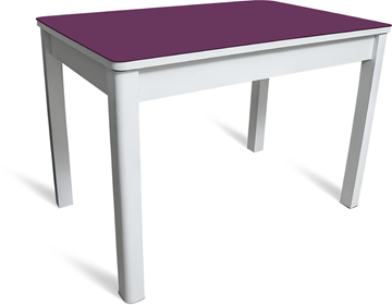 Кухонный стол раскладной Айсберг мини СТ2, белое ЛДСП/фиолетовое стекло/40 массив белый в Петрозаводске