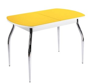 Стеклянный обеденный стол ПГ-06 СТ2, белое/желтое стекло/35 хром гнутые металл в Петрозаводске