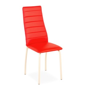 Обеденный стул Волна, прошивка горизонтально, каркас металл бежевый, экотекс красный в Петрозаводске