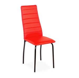 Обеденный стул Волна, прошивка горизонтально, каркас металл черный, экотекс красный в Петрозаводске