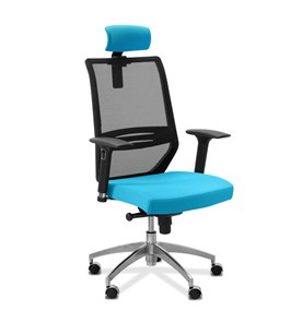 Кресло для руководителя Aero lux с подголовником, сетка/ткань TW / черная/голубая в Петрозаводске
