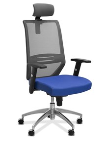 Кресло в офис Aero с подголовником, сетка/ткань TW / черная/ синяя в Петрозаводске