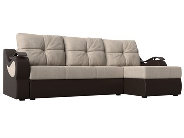 Угловой диван Меркурий, Бежевый/коричневый (рогожка/экокожа) в Петрозаводске