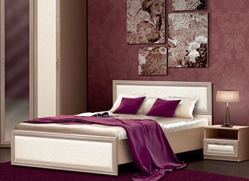 Кровать 2-спальная Камелия, 1600, шимо светлый/белый кожзам в Петрозаводске
