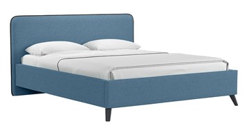 Кровать с подъемным механизмом Миа, 160 Bravo blue (светло-синий) / кант Лайт 10 Велюр (коричневый) + кроватное дно в Петрозаводске