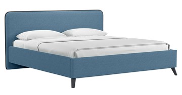 Кровать с подъемным механизмом Миа, 180 Bravo blue (светло-синий) / кант Лайт 10 Велюр (коричневый) + кроватное дно в Петрозаводске