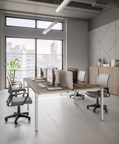 Офисный комплект мебели Комфорт КФ (дуб шамони темный) на белом металокаркасе в Петрозаводске