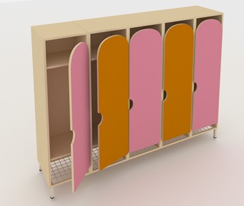 Распашной детский шкаф ШГС5 Беж +Оранжевый + Розовый в Петрозаводске