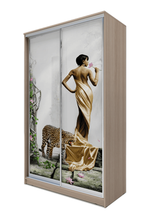 Шкаф 2-х дверный 2400х1200х620, Девушка с леопардом ХИТ 24-12-77-03 Ясень Шимо Светлый в Петрозаводске - изображение