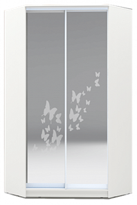 Шкаф угловой 2400х1103, ХИТ У-24-4-66-05, бабочки, 2 зеркалами, белая шагрень в Петрозаводске