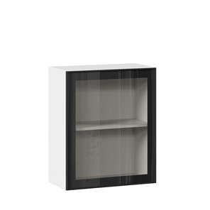 Кухонный навесной шкаф со стеклом 600 Индиго ЛД 298.350.000.105, Белый/Чёрный в Петрозаводске