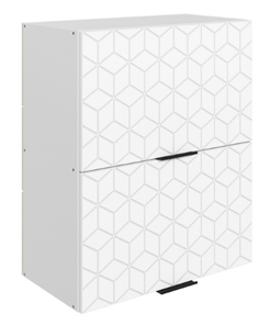 Шкаф на кухню Стоун L600 Н720 (2 дв. гл. гориз.) с фрезировкой (белый/джелато софттач) в Петрозаводске