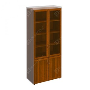 Шкаф для документов со стеклянными дверьми в рамке Мастер, темный орех (90х45х208) МТ 379 в Петрозаводске
