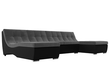 П-образный диван Монреаль, Серый\Черный (Велюр\Экокожа) в Петрозаводске
