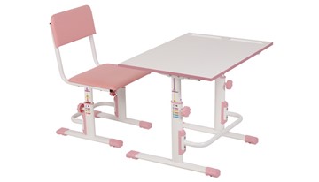 Растущий комплект мебели POLINI Kids Растущая парта-трансформер М1 и стул регулируемый L Белый-розовый в Петрозаводске