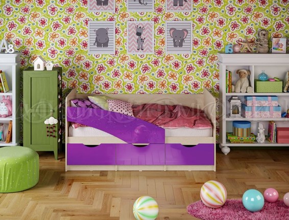 Кроватка Бабочки 800*1600, Фиолетовый глянец в Петрозаводске - изображение
