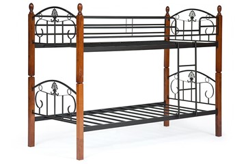 Детская кровать BOLERO двухярусная дерево гевея/металл, 90*200 см (bunk bed), красный дуб/черный в Петрозаводске - предосмотр 2
