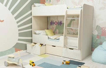Детская двухэтажная кровать Малыш двойняшка 70х160, корпус Дуб молочный, фасад Фейритейл в Петрозаводске