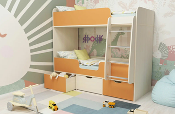 Детская двухъярусная кровать Малыш двойняшка 70х160, корпус Дуб молочный, фасад Оранжевый в Петрозаводске