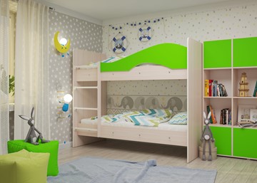 Детская 2-х ярусная кровать Мая на щитах, корпус Млечный дуб, фасад Салатовый в Петрозаводске - предосмотр 1