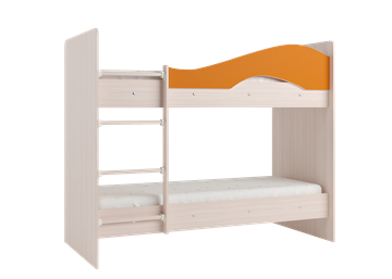 Детская 2-х ярусная кровать Мая на щитах со шкафом и ящиками, корпус Млечный дуб, фасад Оранжевый в Петрозаводске - предосмотр 2
