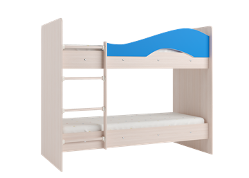 Кровать 2-ярусная Мая на щитах со шкафом и ящиками, корпус Млечный дуб, фасад Синий в Петрозаводске - предосмотр 1