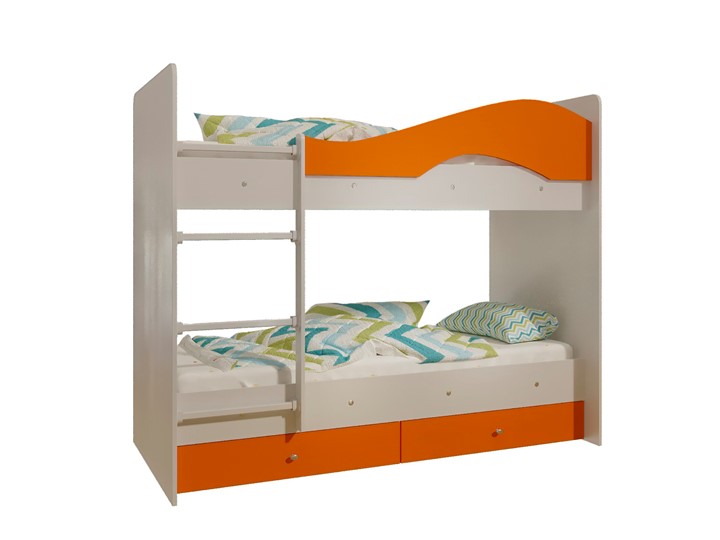 Двухъярусная кровать Мая с 2 ящиками на щитах, корпус Млечный дуб, фасад Оранжевый в Петрозаводске - изображение 4