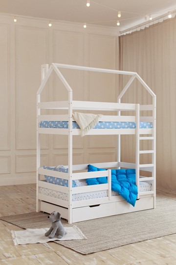 Двухэтажная детская кровать Домик с ящиками, цвет белый в Петрозаводске - изображение 6